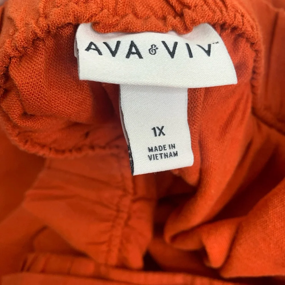 AVA & VIV SIZE 1X NEW LINEN BLEND SHORTS ORANGE RUST BELTED